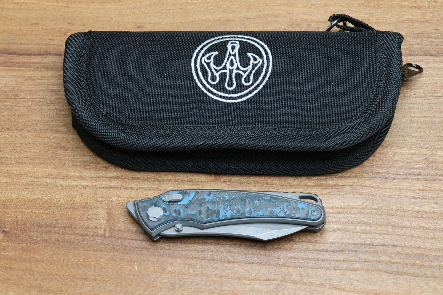 HAWK KNIFE DESIGNS TALON STONEWASHED M390 BLADE, ARCTIC STORM, FAT CARBON HANDLE OVERLAYS