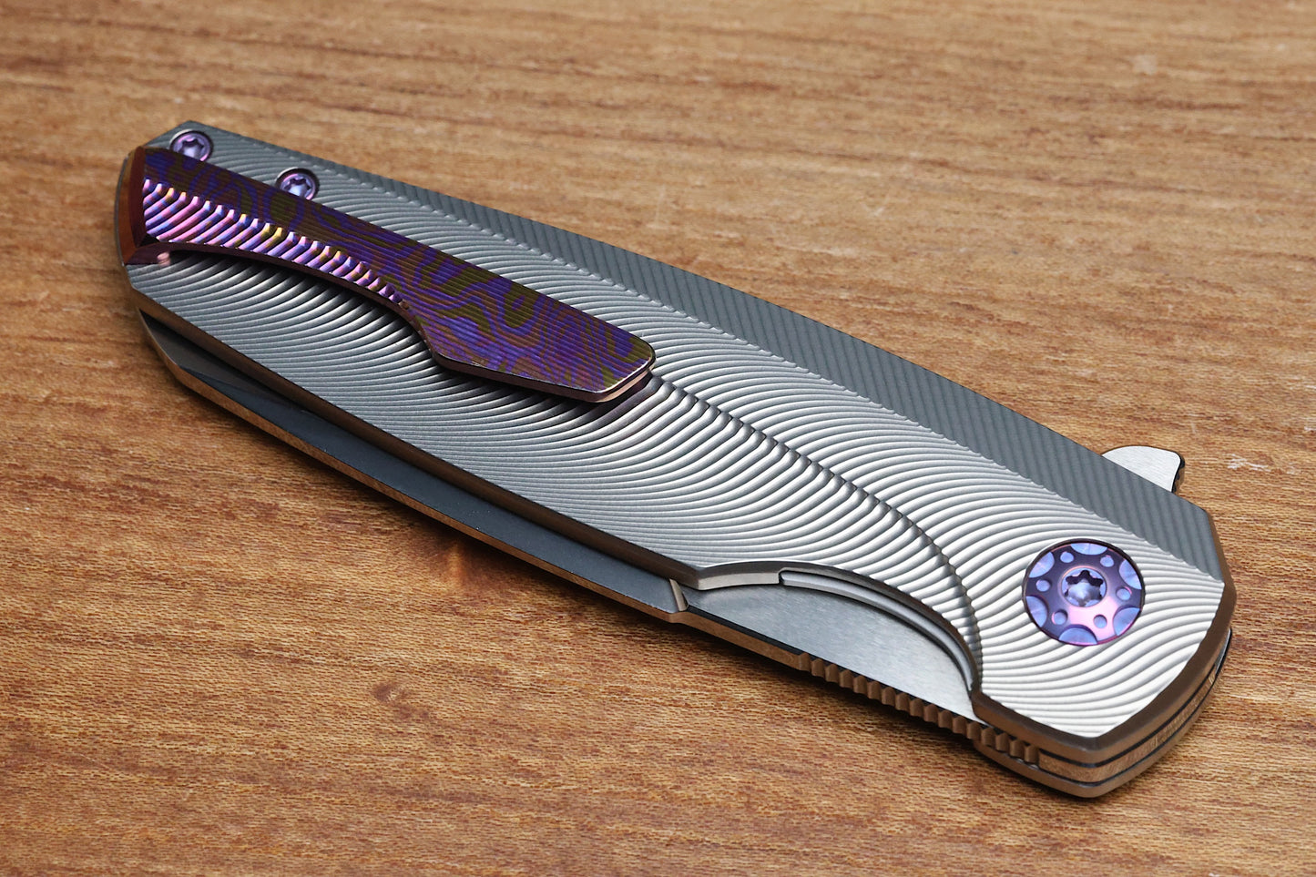 HOLT BLADEWORKS HAPTIC SLIM LINER LOCK TITANIUM QUIL PATTERN NEAR MIRROR M390 BLADE #297 (PREOWNED)