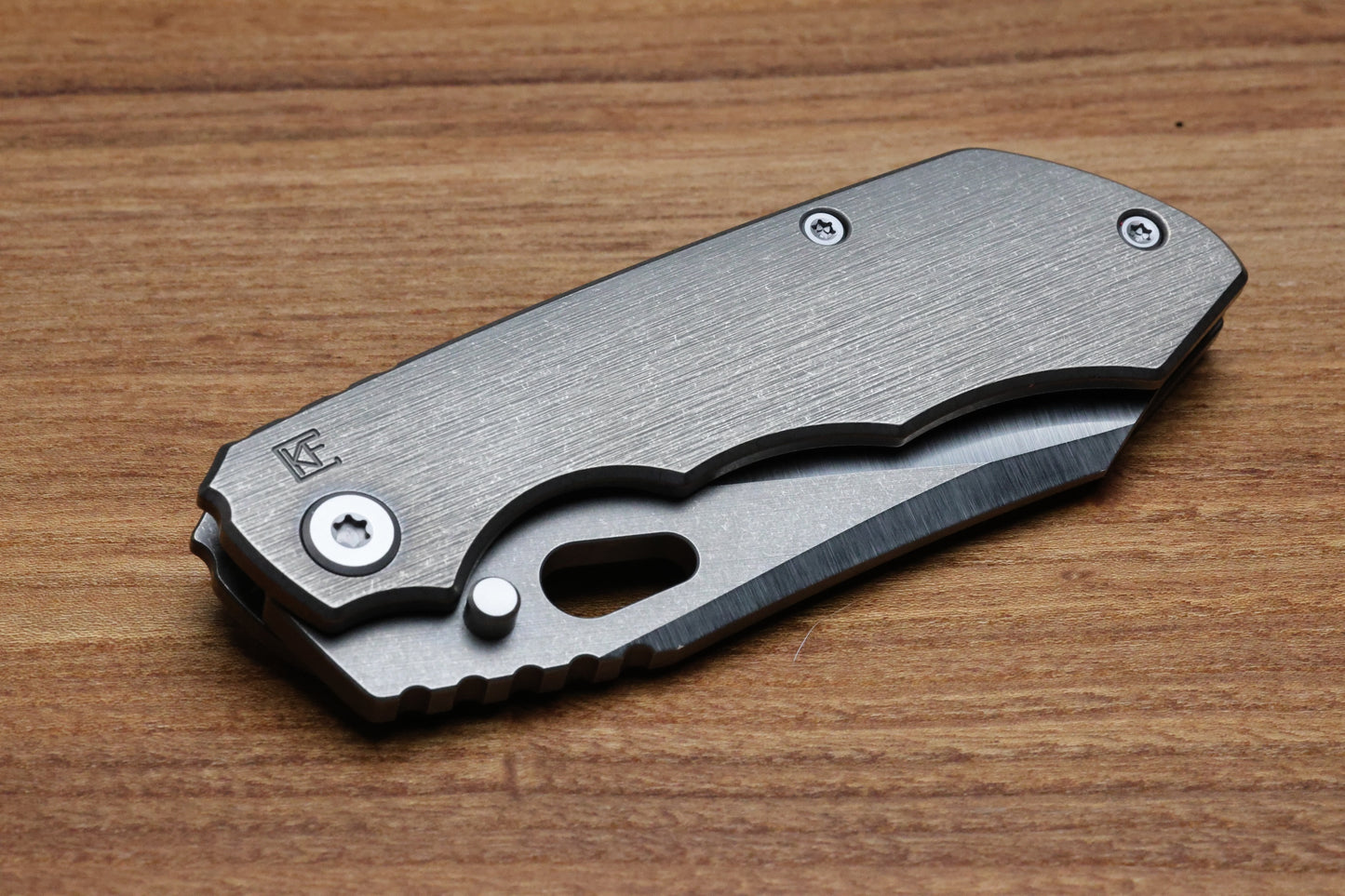 CUSTOM KNIFE FACTORY & ROTTEN DESIGN EVO 1.1 TUMBLED TI HANDLES W/ M398