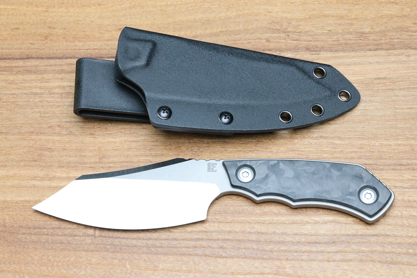 CUSTOM KNIFE FACTORY & ROTTEN DESIGN EVO FIXED BLADE W/ M398 & CARBON FIBER HANDLES