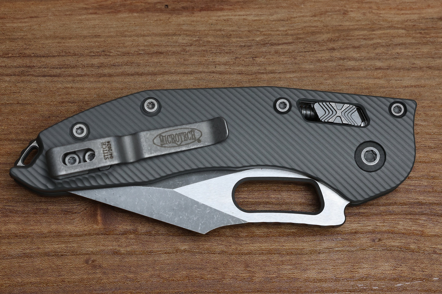 MICROTECH KNIVES MANUAL STITCH RAM LOK FLUTED NATURAL CLEAR ALUMINUM APOCALYPTIC STANDARD 169RL-10 APFLNC