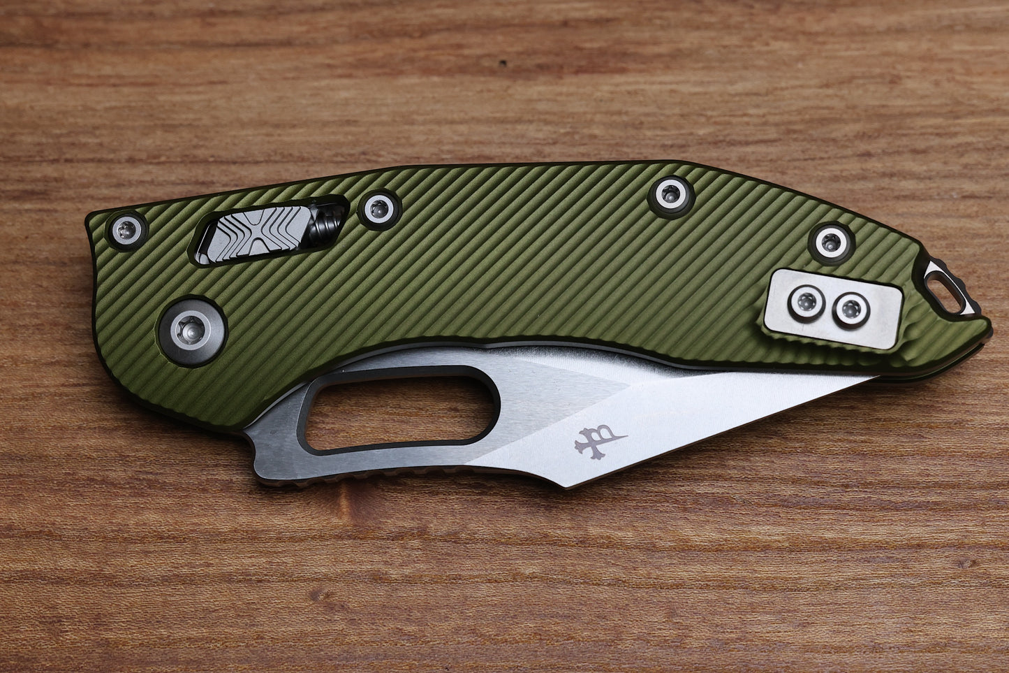 MICROTECH KNIVES MANUAL STITCH RAM LOK FLUTED OD GREEN ALUMINUM STONEWASH STANDARD & M390MK 169RL-10 FLOD