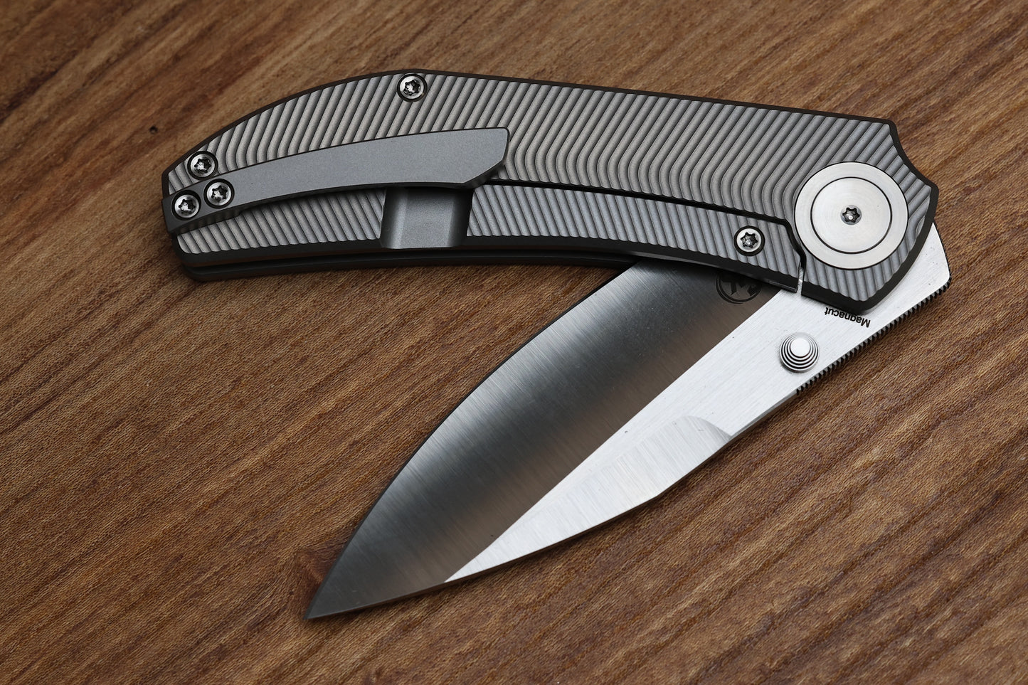 YAN’S CHEVRON- FULL TITANIUM FRONT FLIPPER - MAGNACUT WITH THUMB STUD