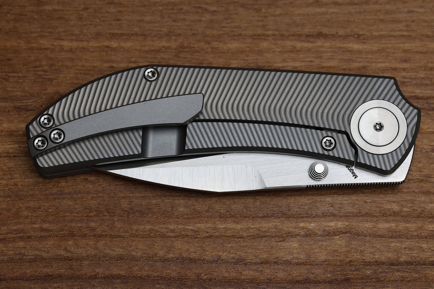 YAN’S CHEVRON- FULL TITANIUM FRONT FLIPPER - MAGNACUT WITH THUMB STUD