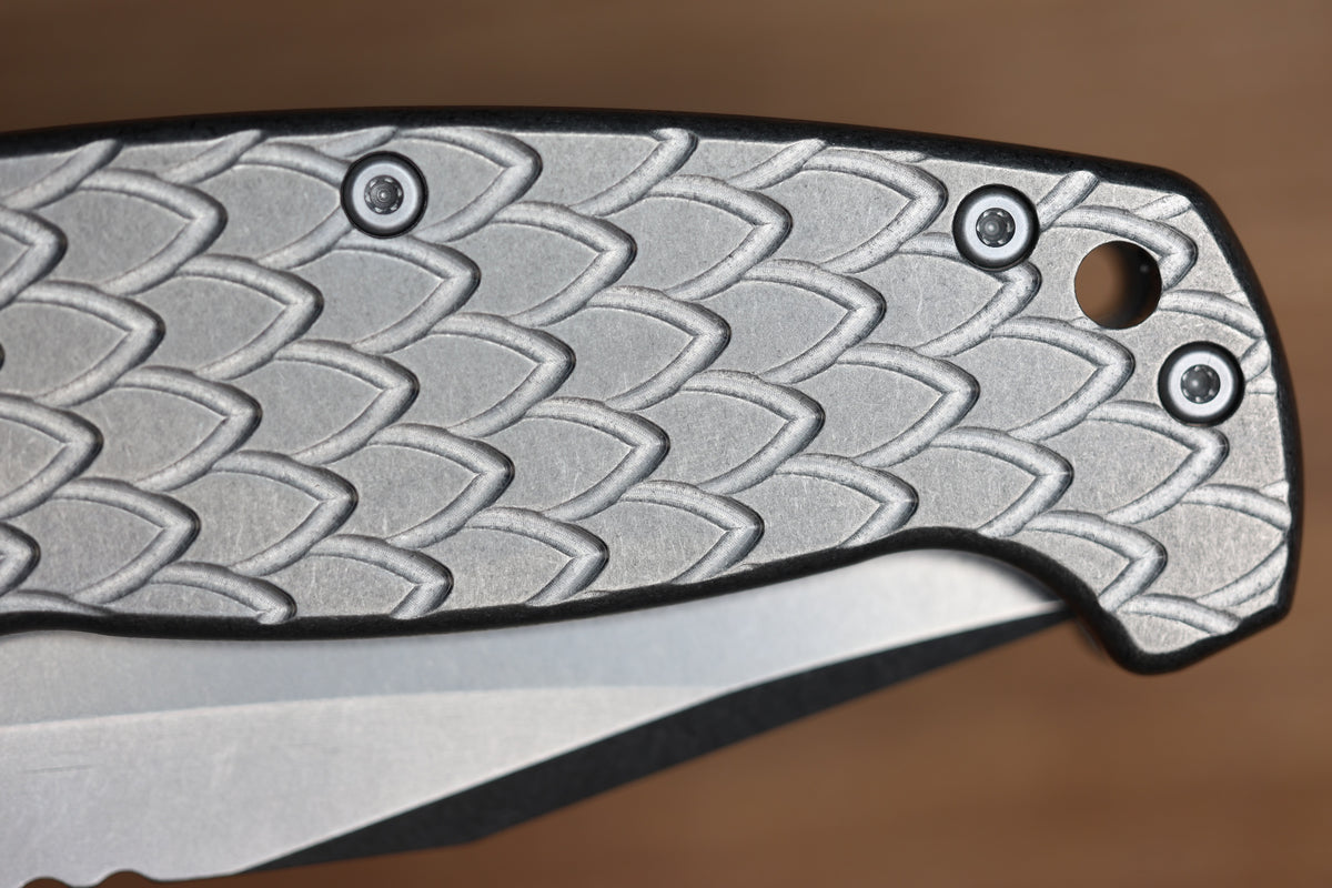 DEMKO KNIVES MG AD20 XXX W/ DRAGON SCALE TITANIUM HANDLES & 4" 3V BLADE