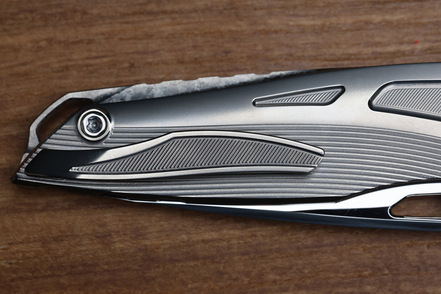 CUSTOM KNIFE FACTORY SUKHOI-5 POLISHED TITANIUM HANDLES W/ CRYSTAL TI BACKSPACER & MIRROR M398