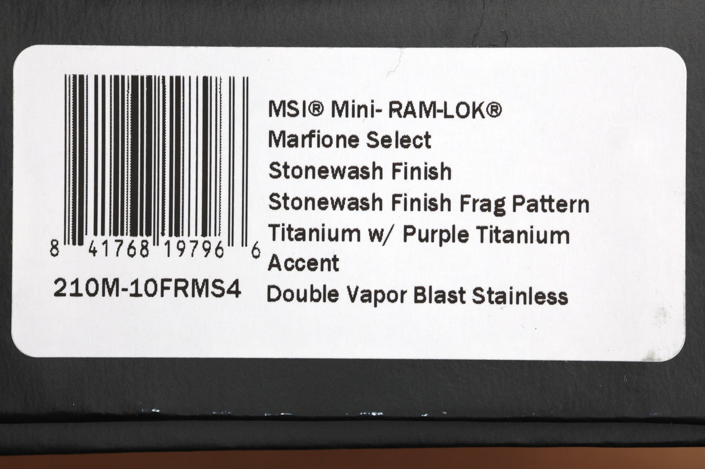 MICROTECH MARFIONE SELECT MSI RAM LOK MINI FRAG TITANIUM HANDLES W/ DOUBLE VAPOR ACCENTS & PURPLE ACCENTS & STONEWASH M390MK 210M-10FRMS4