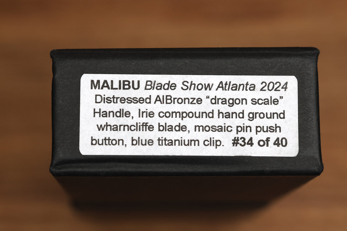 PRO-TECH CUSTOM MALIBU BLADE SHOW ATLANTA 2024 EXCLUSIVE - DISTRESSED A1BRONZE "DRAGON SCALE" HANDLE - MIKE IRIE COMPOUND HAND GROUND MIRROR POLISH WHARNCLIFFE BLADE