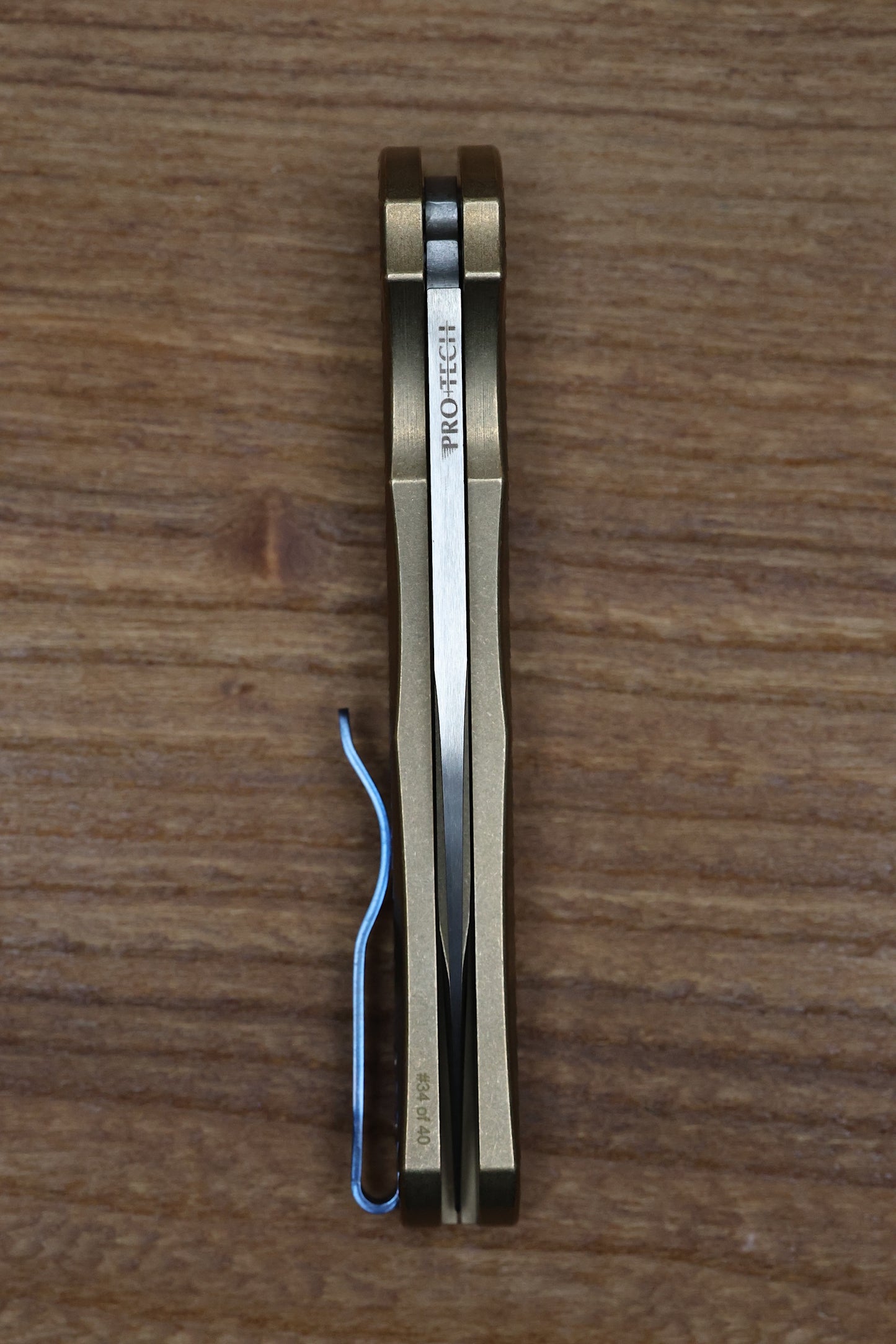 PRO-TECH CUSTOM MALIBU BLADE SHOW ATLANTA 2024 EXCLUSIVE - DISTRESSED A1BRONZE "DRAGON SCALE" HANDLE - MIKE IRIE COMPOUND HAND GROUND MIRROR POLISH WHARNCLIFFE BLADE
