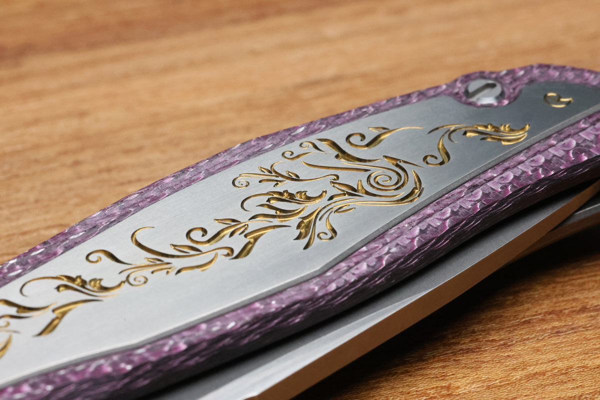 SHIROGOROV KNIVES AND CHRIS REEVE KNIVES COLLABORATION HATI CGG - MAGNACUT BLADE - TITANIUM/PURPLE ALUTEX HANDLE - MRBS
