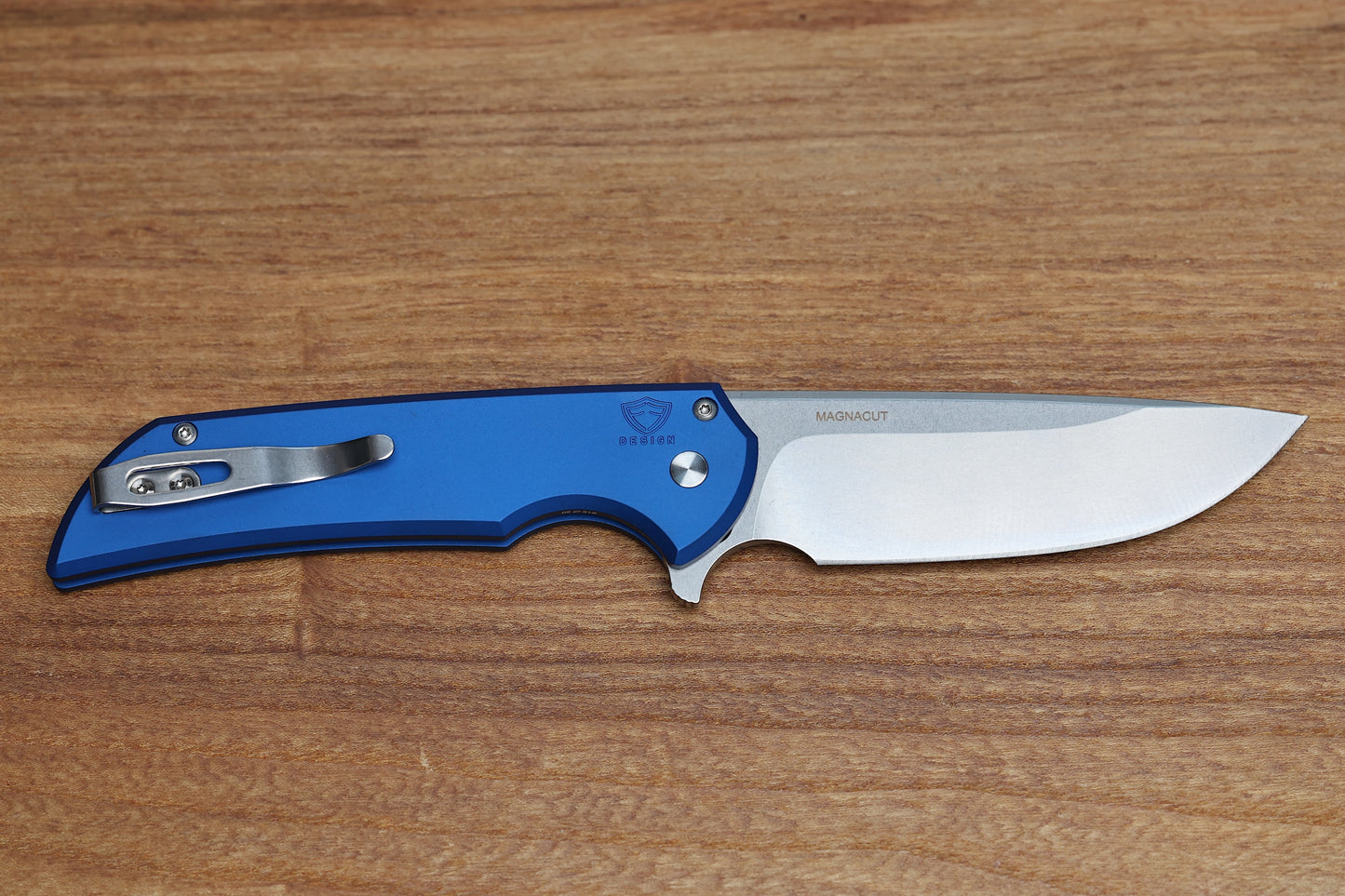 PRO-TECH MORDAX WINDUP MX.1 BLUE ALUMINUM HANDLE BUTTON LOCK STONEWASH MAGNACUT