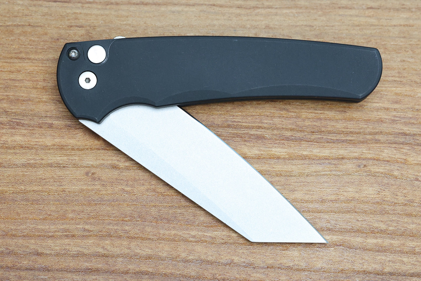 PRO-TECH MALIBU SMOOTH BLACK HANDLE & STONEWASH 20CV REVERSE TANTO BLADE 5201