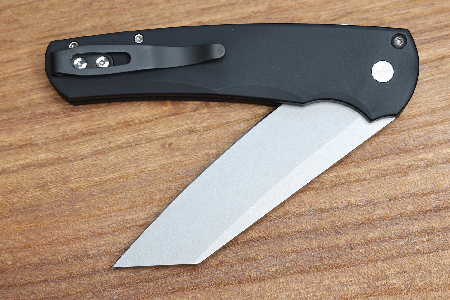 PRO-TECH MALIBU SMOOTH BLACK HANDLE & STONEWASH 20CV REVERSE TANTO BLADE 5201
