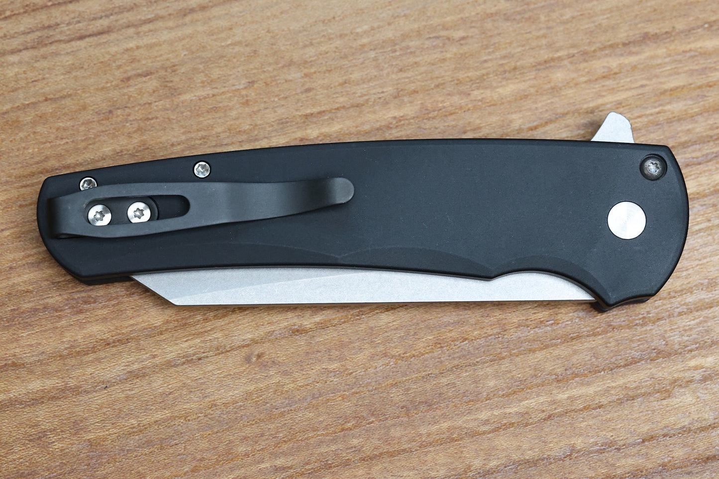 PRO-TECH MALIBU SMOOTH BLACK HANDLE & STONEWASH 20CV REVERSE TANTO BLADE 5201