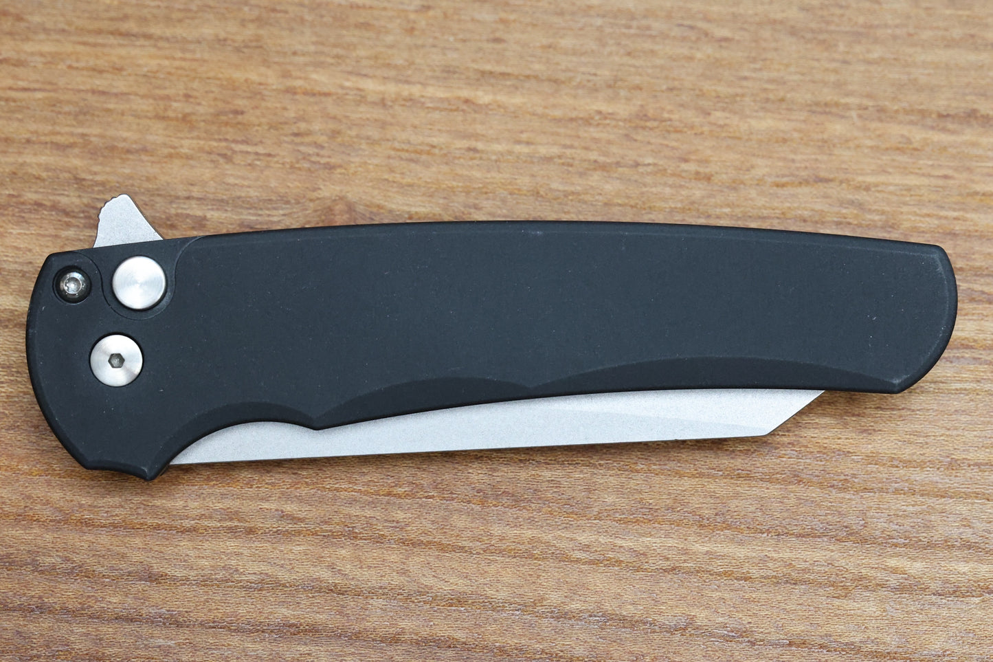 PRO-TECH MALIBU SMOOTH BLACK HANDLE & STONEWASH 20CV REVERSE TANTO BLADE 5201