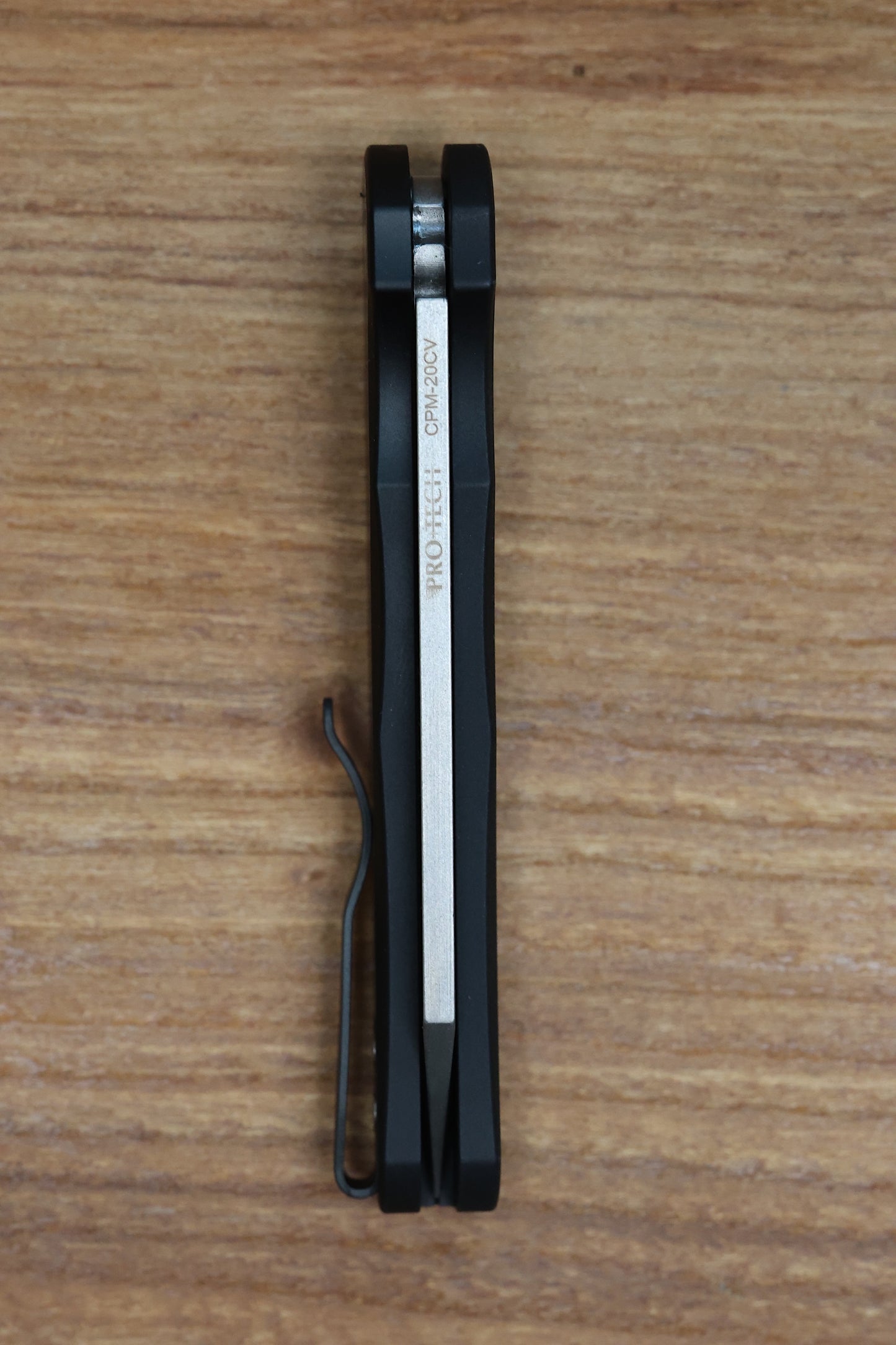 PRO-TECH MALIBU SMOOTH BLACK HANDLE & STONEWASH 20CV REVERSE TANTO BLADE 5201