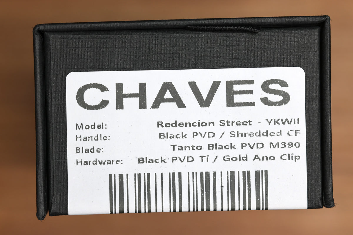CHAVES REDENCION STREET BLACK PVD TITANIUM SHREDDED CARBON FIBER MAGNETIC INLAY 3.25" M390 TANTO BLACK PVD 50 SERIES