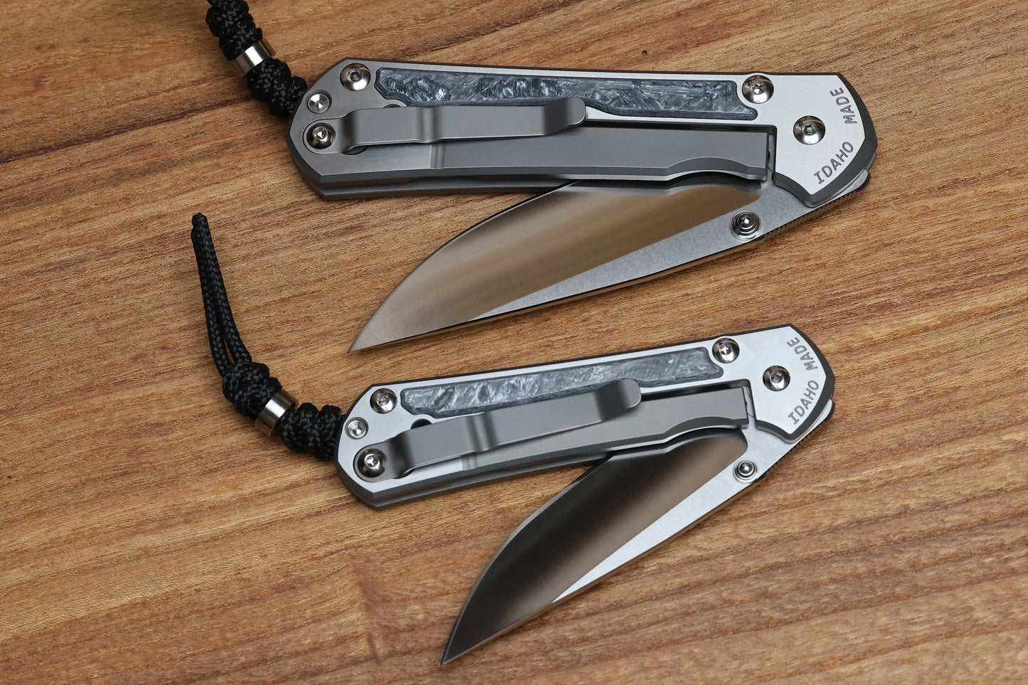 CHRIS REEVE LARGE & SMALL SEBENZA 31 NUMBERED MATCHED SET - WHITE CARBOTI INLAY - POLISHED DROP POINT CPM MAGNACUT BLADE - SILVER DOUBLE LUGS
