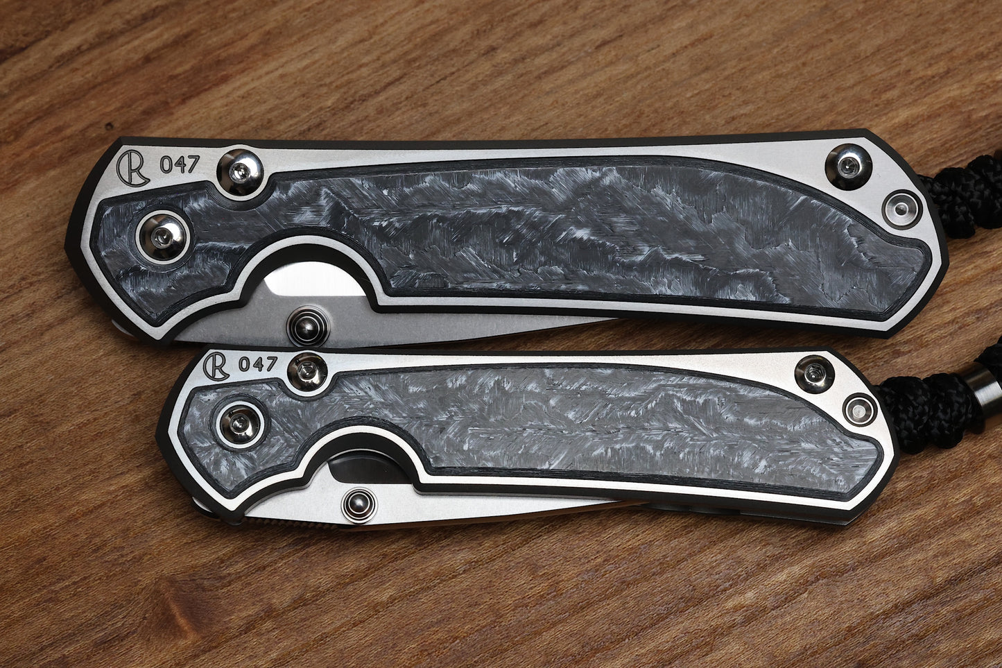 CHRIS REEVE LARGE & SMALL SEBENZA 31 NUMBERED MATCHED SET - WHITE CARBOTI INLAY - POLISHED DROP POINT CPM MAGNACUT BLADE - SILVER DOUBLE LUGS