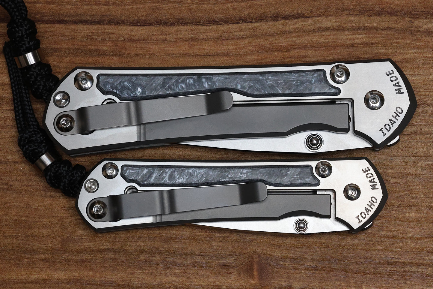 CHRIS REEVE LARGE & SMALL SEBENZA 31 NUMBERED MATCHED SET - WHITE CARBOTI INLAY - POLISHED DROP POINT CPM MAGNACUT BLADE - SILVER DOUBLE LUGS