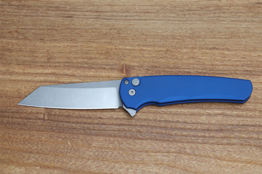PRO-TECH MALIBU SMOOTH BLUE HANDLE & STONEWASH MAGNACUT REVERSE TANTO BLADE 5401-BLUE