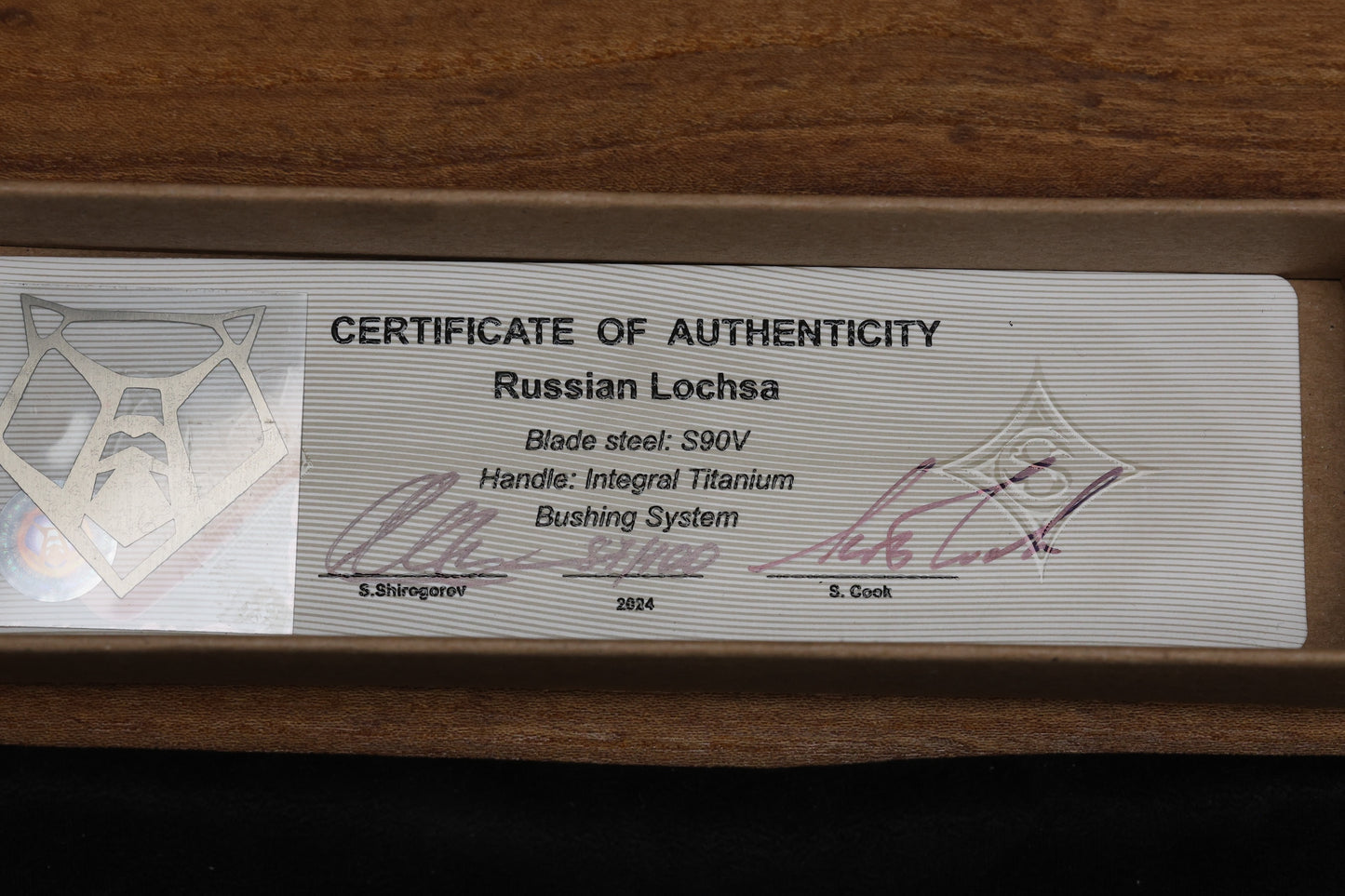 SHIROGOROV "LIMITED EDITION" SCOTT COOK DESIGN RUSSIAN LOCHSA - S90V BLADE - INTEGRAL TITANIUM HANDLE - BUSHING SYSTEM