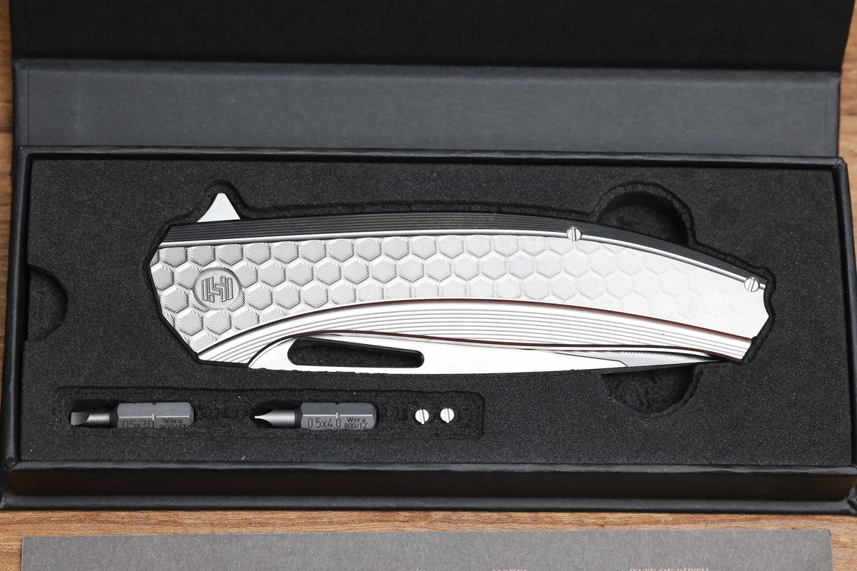HOG HOUSE KNIVES VELI - TITANIUM HANDLE W/ HONEYCOMB FADE MILLING - RWL-34 BLADE