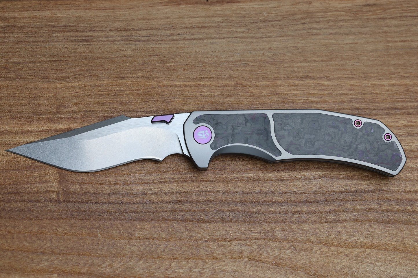 MECHFORCE HELLRAISER TI HANDLE W/ PURPLE HAZE CARBON FIBER INLAYS & STONEWASH VANAX SUPERCLEAN