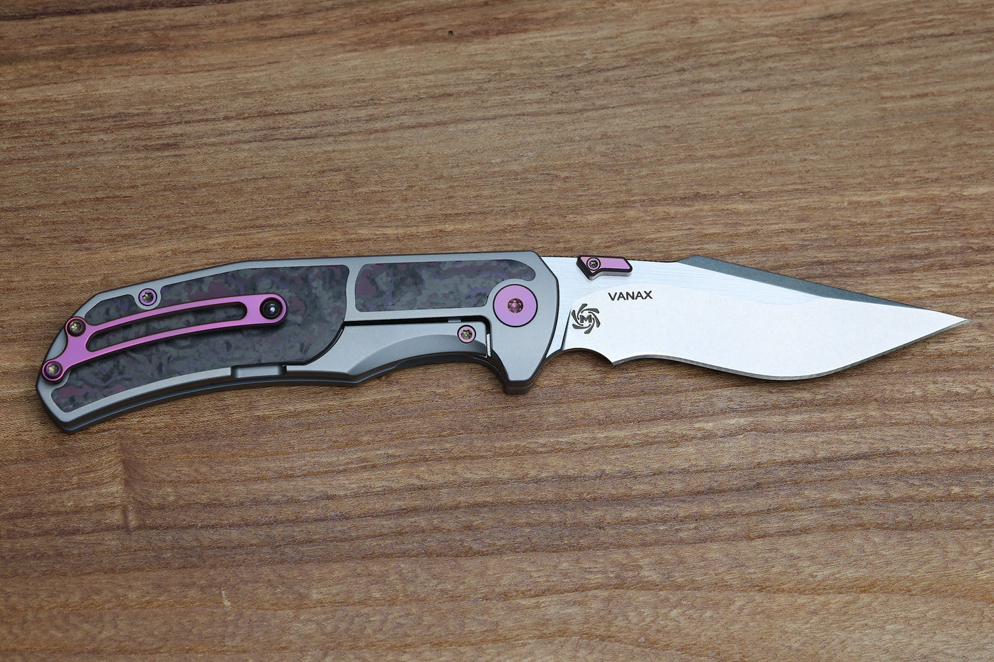 MECHFORCE HELLRAISER TI HANDLE W/ PURPLE HAZE CARBON FIBER INLAYS & STONEWASH VANAX SUPERCLEAN