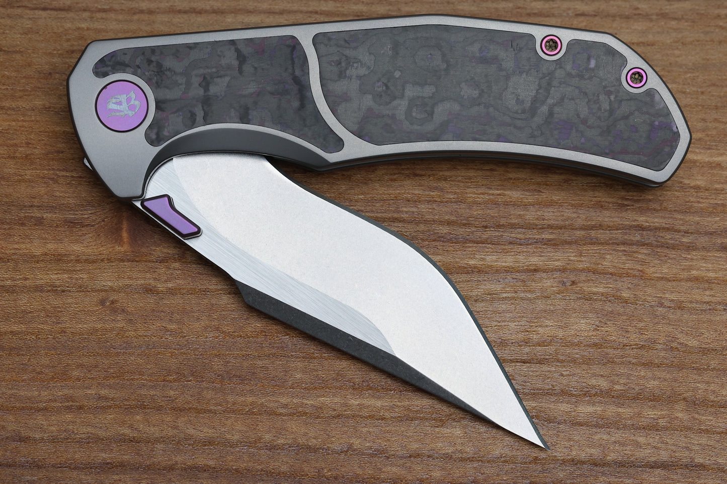 MECHFORCE HELLRAISER TI HANDLE W/ PURPLE HAZE CARBON FIBER INLAYS & STONEWASH VANAX SUPERCLEAN