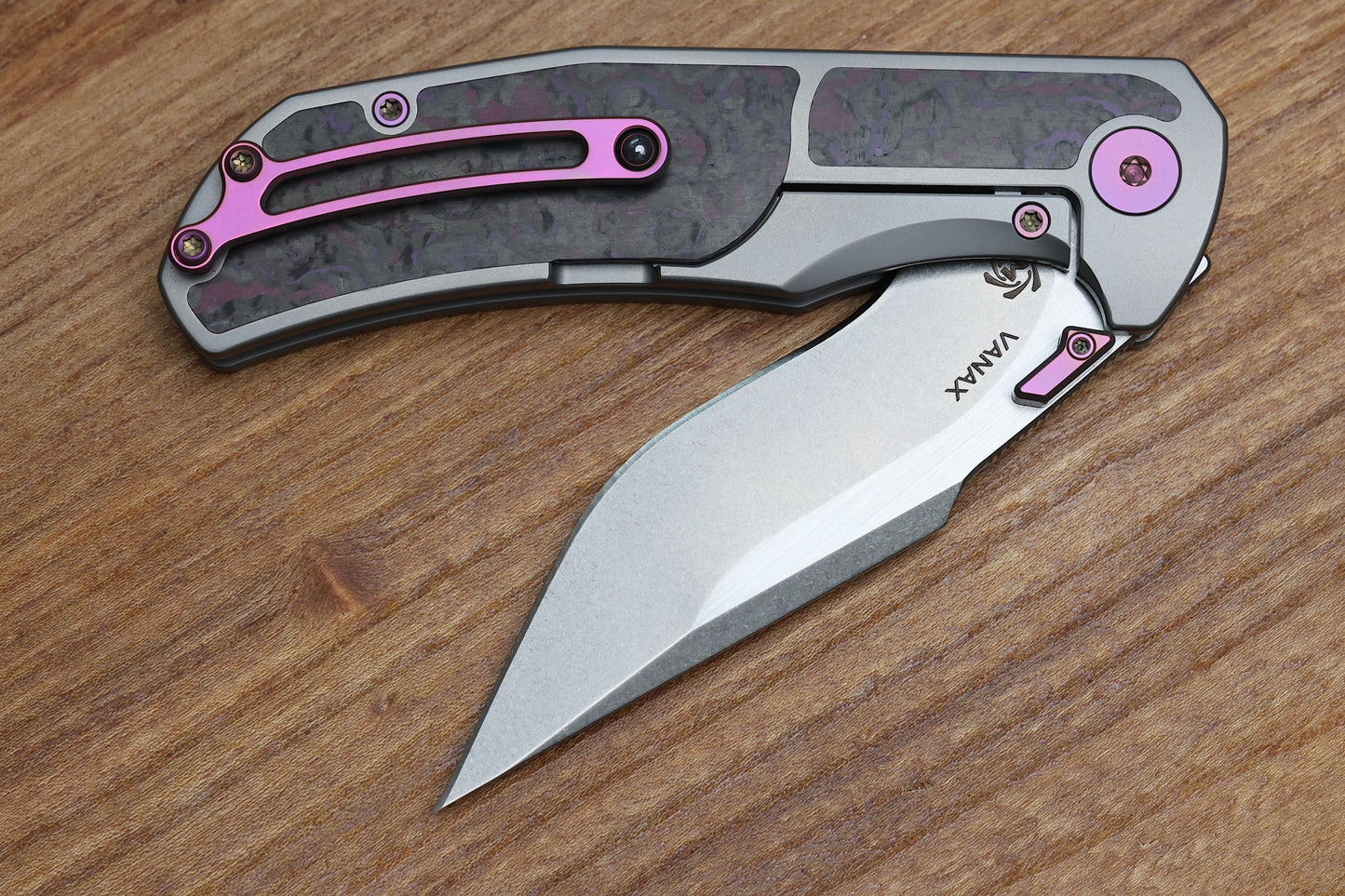 MECHFORCE HELLRAISER TI HANDLE W/ PURPLE HAZE CARBON FIBER INLAYS & STONEWASH VANAX SUPERCLEAN
