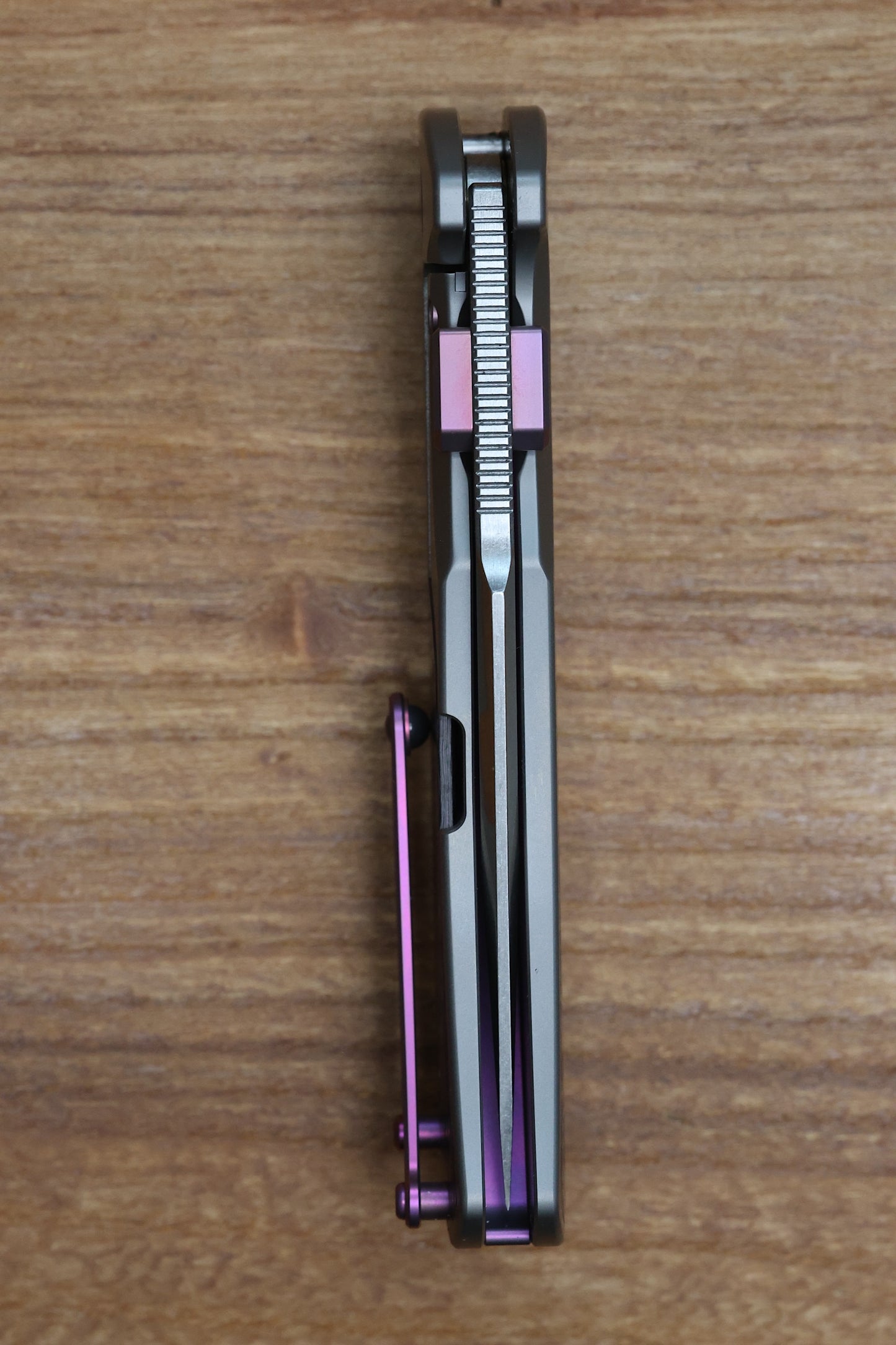 MECHFORCE HELLRAISER TI HANDLE W/ PURPLE HAZE CARBON FIBER INLAYS & STONEWASH VANAX SUPERCLEAN