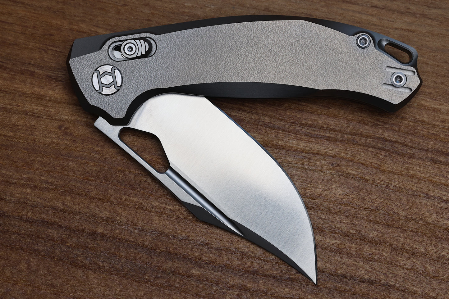 KUNWU KNIVES DJANGO ORANGE PEEL TITANIUM HANDLES & SATIN ELMAX 707-T2
