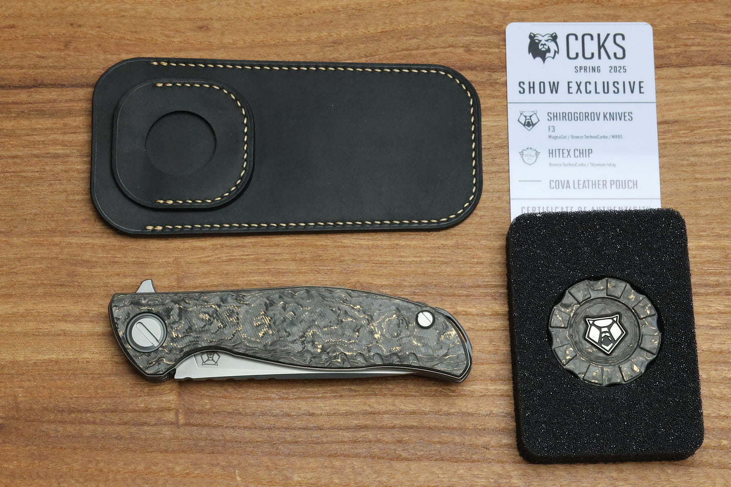 SHIROGOROV F3 MAGNACUT- CCKS SPRING 2025 SHOW EXCLUSIVE SET - HITEX GEAR POKER CHIP - COVA LEATHER POUCH