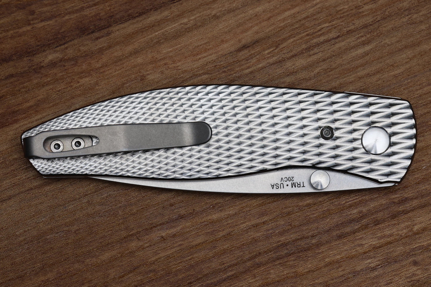 THREE RIVERS MANUFACTURING ATOM FOLDING KNIFE DIAMOND TEXTURE TITANIUM 3.5" DROP POINT