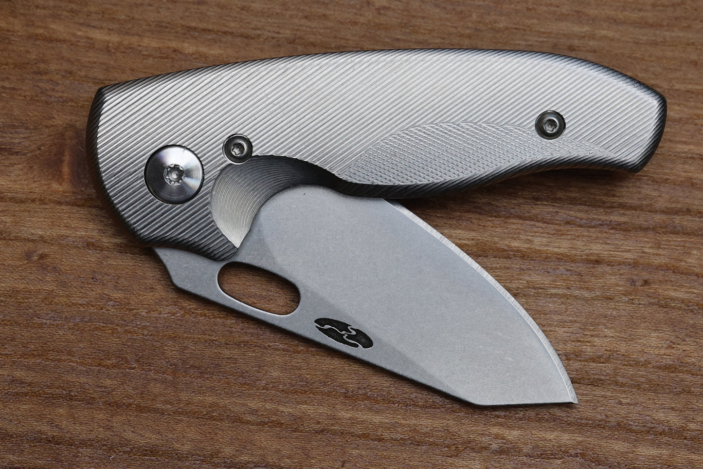 THREE RIVERS MANUFACTURING NERD FOLDING KNIFE CONTOURED TITANIUM 2.2" MAGNACUT STONEWASH