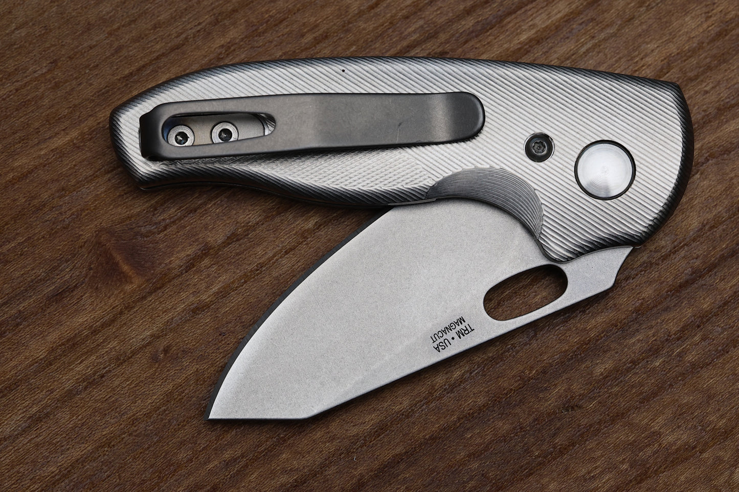 THREE RIVERS MANUFACTURING NERD FOLDING KNIFE CONTOURED TITANIUM 2.2" MAGNACUT STONEWASH