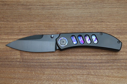 YAN’S CHEVRON- DLC MAGNACUT TITANIUM FRONT FLIPPER WITH ZIRCUTI INLAY THUMB STUD