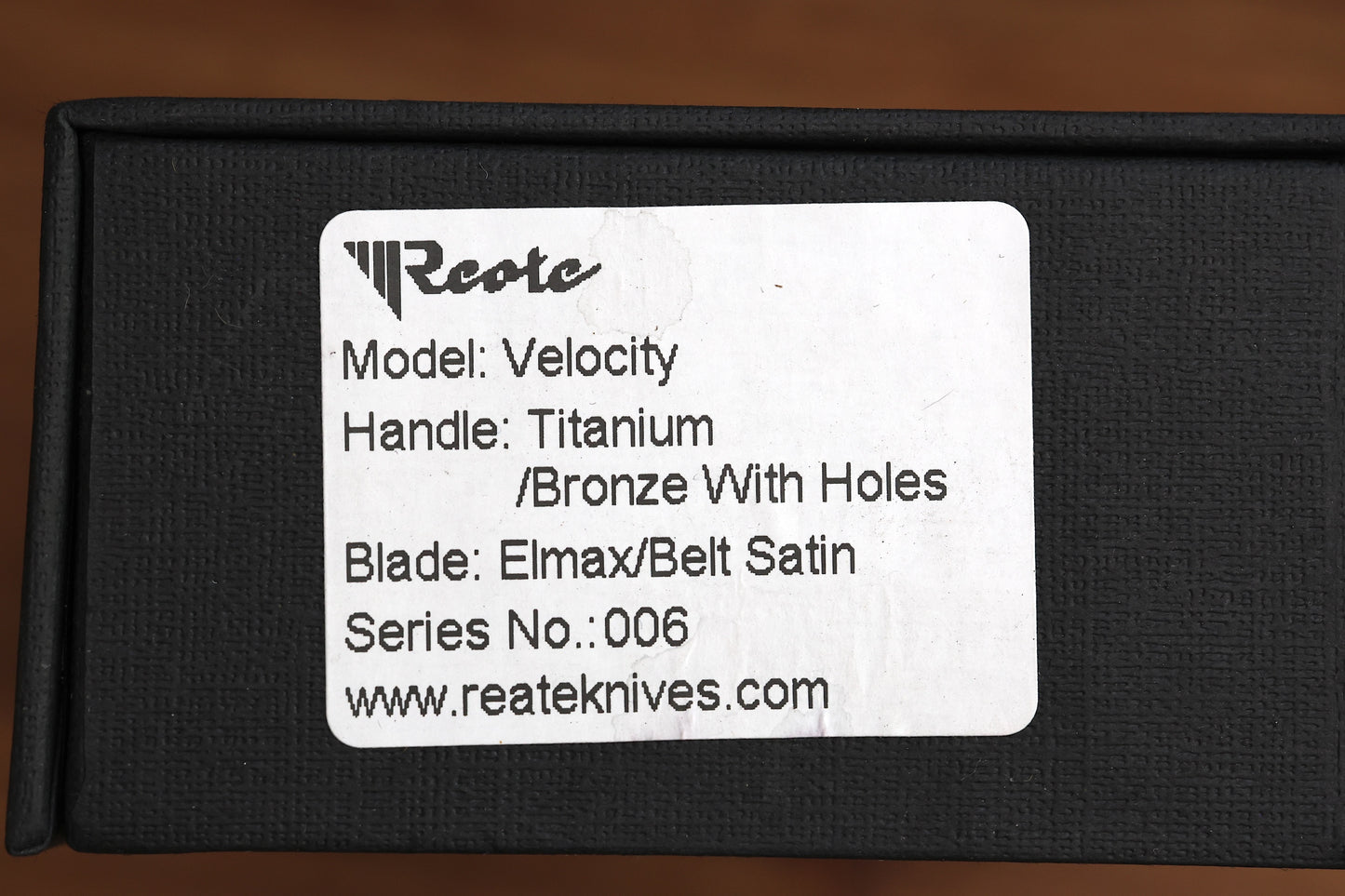 REATE KNIVES VELOCITY TASHI BHARUCHA BRONZE TITANIUM HANDLES & ELMAX