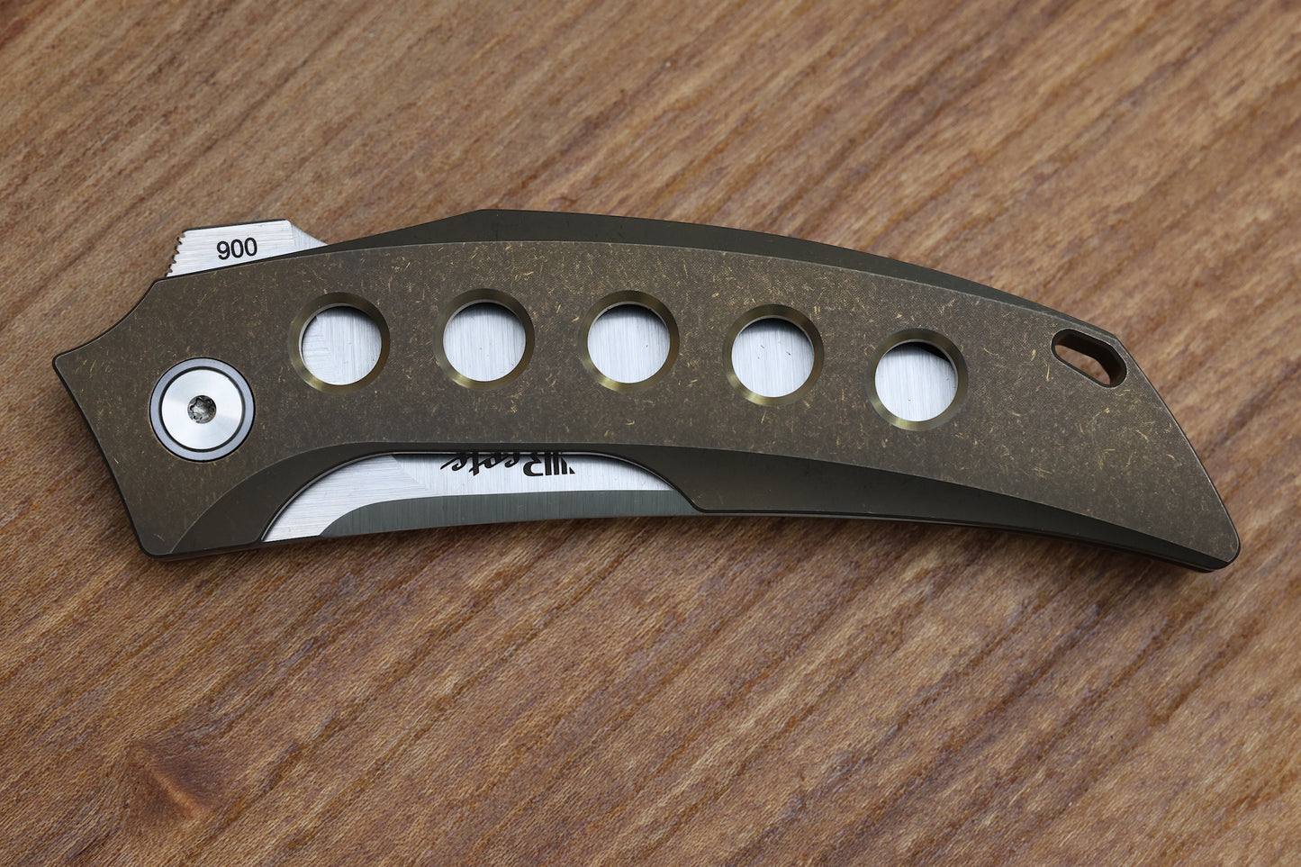 REATE KNIVES VELOCITY TASHI BHARUCHA BRONZE TITANIUM HANDLES & ELMAX