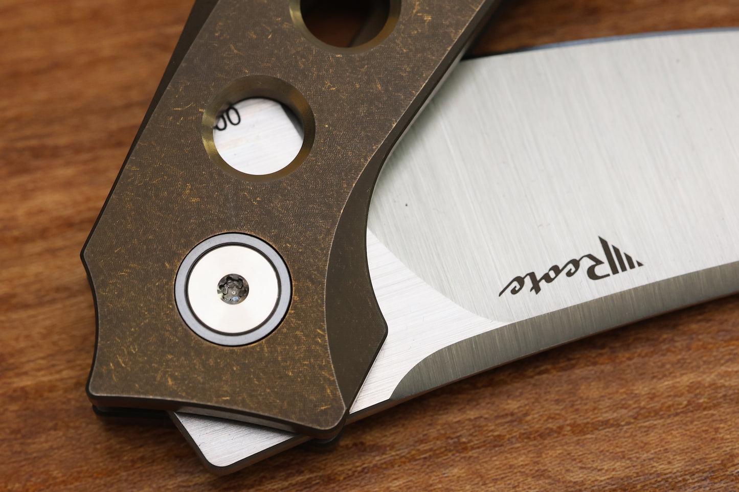 REATE KNIVES VELOCITY TASHI BHARUCHA BRONZE TITANIUM HANDLES & ELMAX