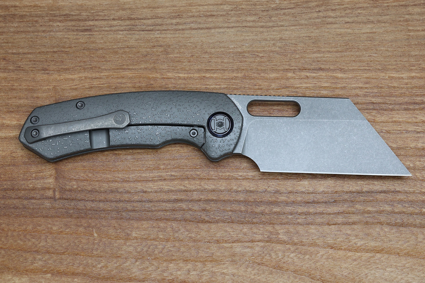 KUNWU KNIVES PRIMO RAINDROP STONEWASH TITANIUM HANDLE VANCRON PLAIN EDGE STONEWASH