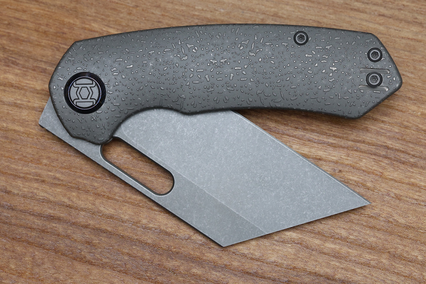 KUNWU KNIVES PRIMO RAINDROP STONEWASH TITANIUM HANDLE VANCRON PLAIN EDGE STONEWASH