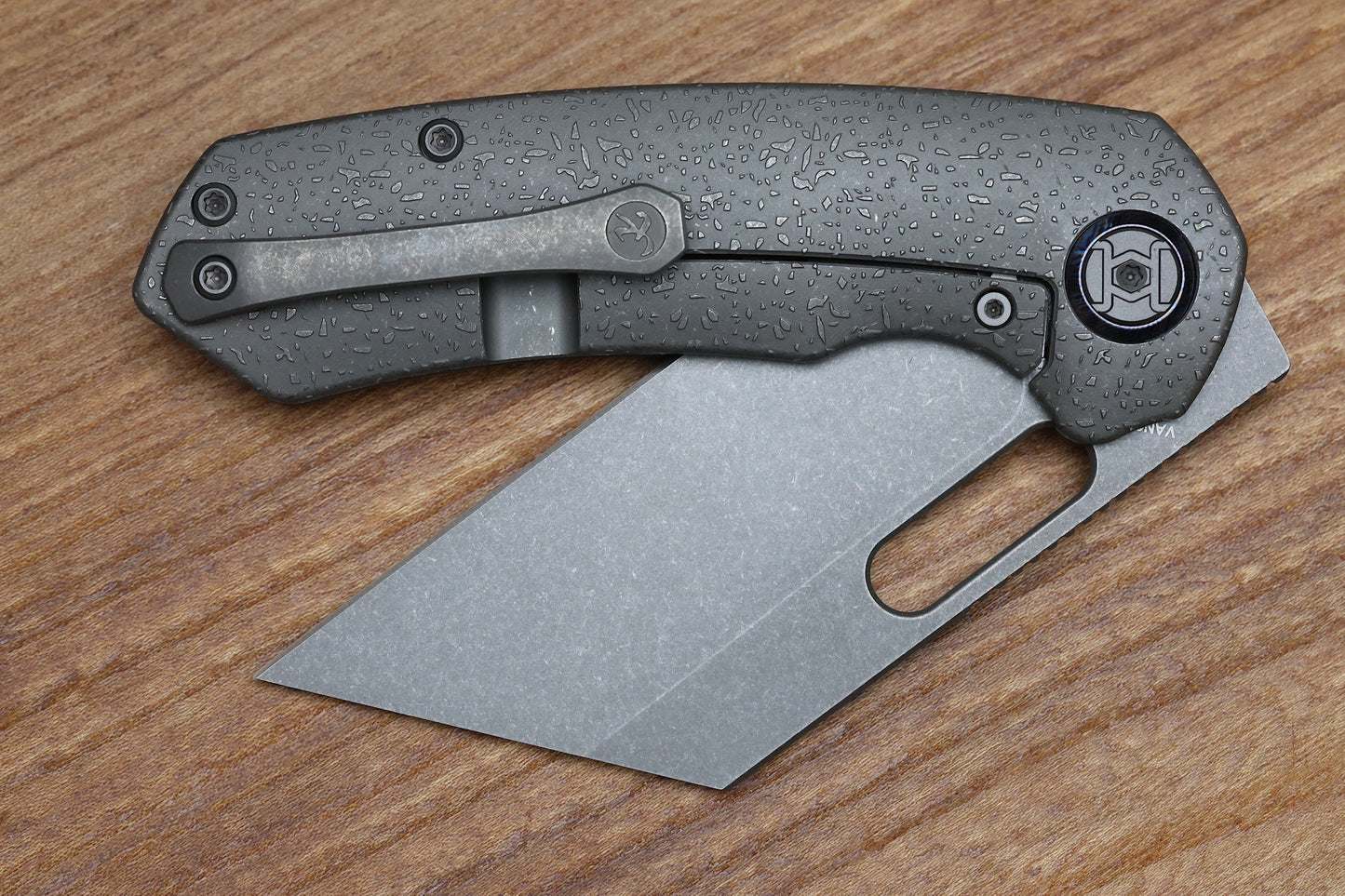 KUNWU KNIVES PRIMO RAINDROP STONEWASH TITANIUM HANDLE VANCRON PLAIN EDGE STONEWASH