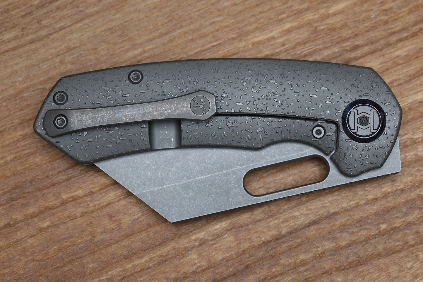 KUNWU KNIVES PRIMO RAINDROP STONEWASH TITANIUM HANDLE VANCRON PLAIN EDGE STONEWASH