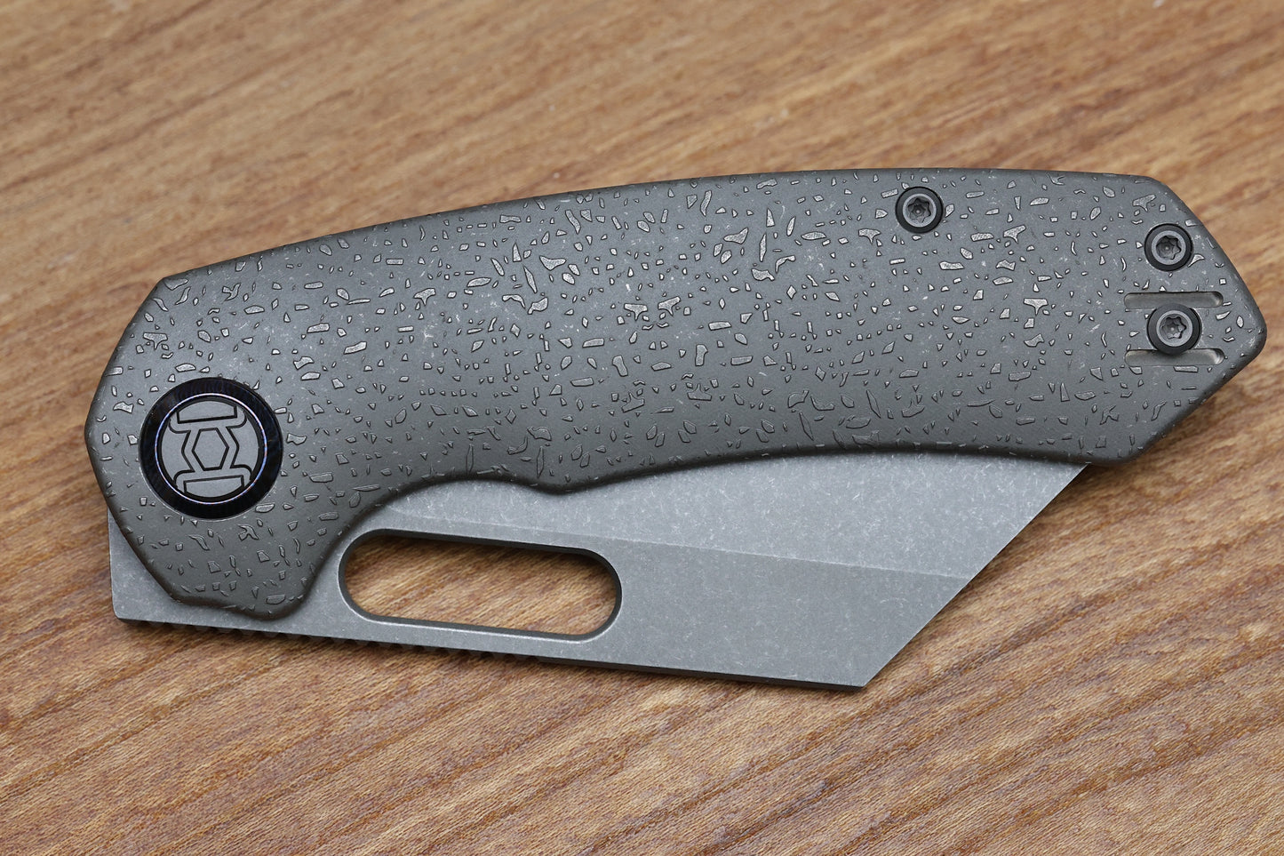 KUNWU KNIVES PRIMO RAINDROP STONEWASH TITANIUM HANDLE VANCRON PLAIN EDGE STONEWASH