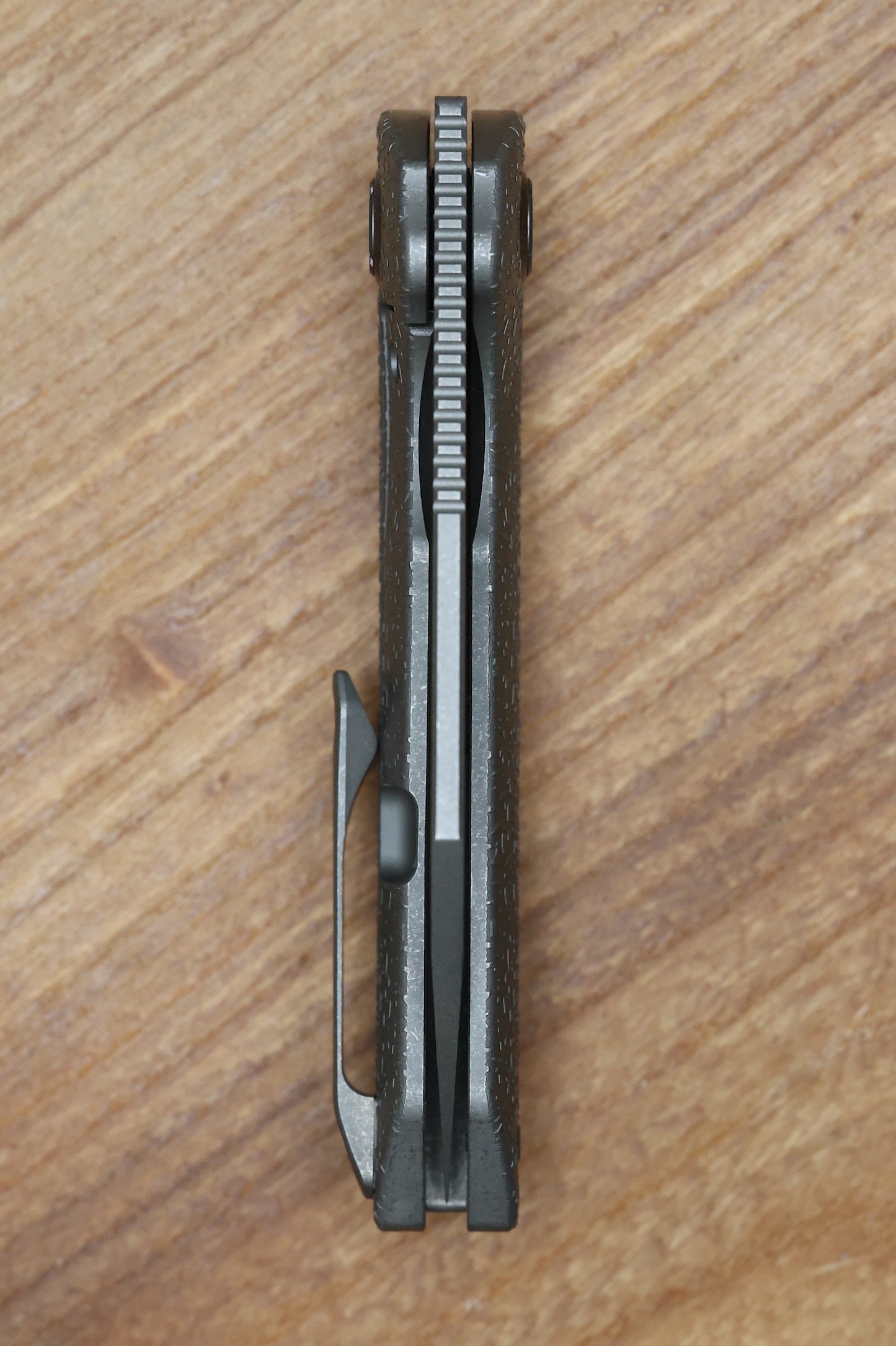 KUNWU KNIVES PRIMO RAINDROP STONEWASH TITANIUM HANDLE VANCRON PLAIN EDGE STONEWASH