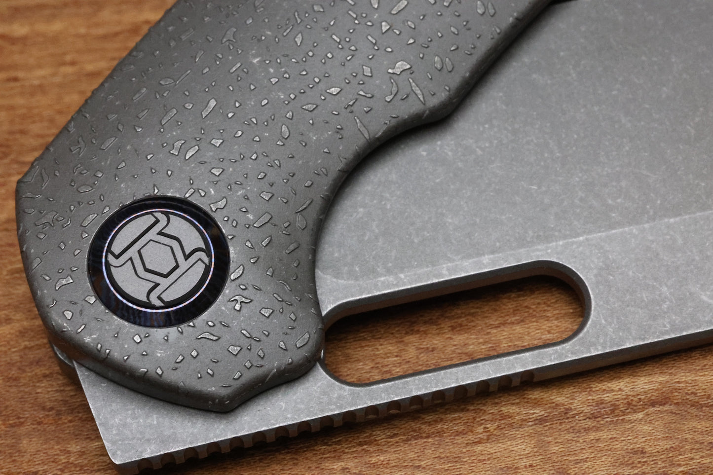 KUNWU KNIVES PRIMO RAINDROP STONEWASH TITANIUM HANDLE VANCRON PLAIN EDGE STONEWASH