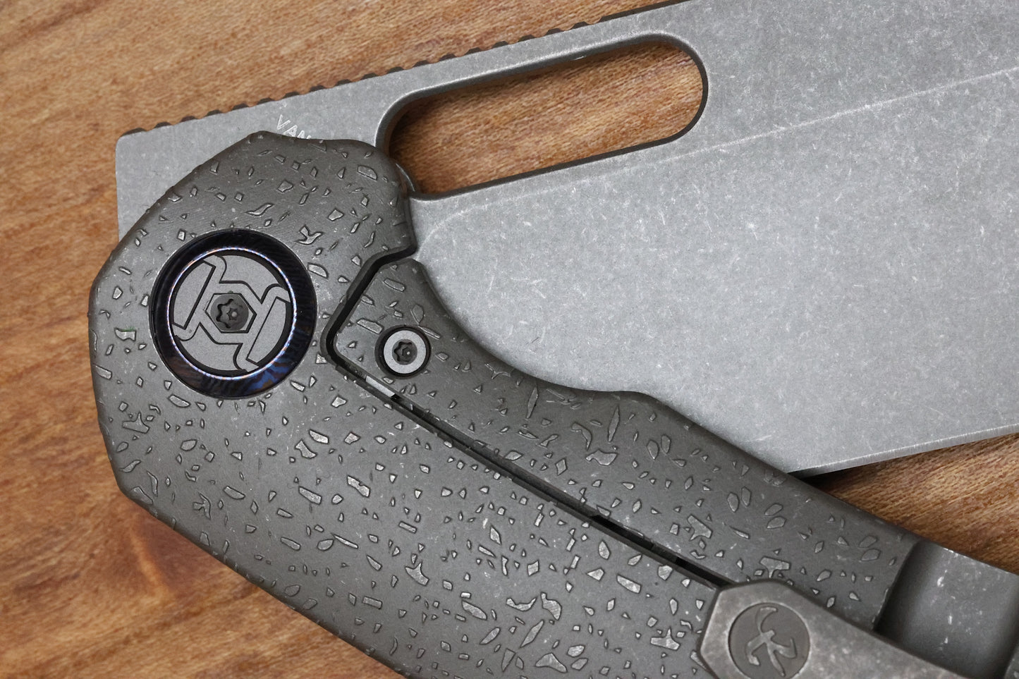 KUNWU KNIVES PRIMO RAINDROP STONEWASH TITANIUM HANDLE VANCRON PLAIN EDGE STONEWASH