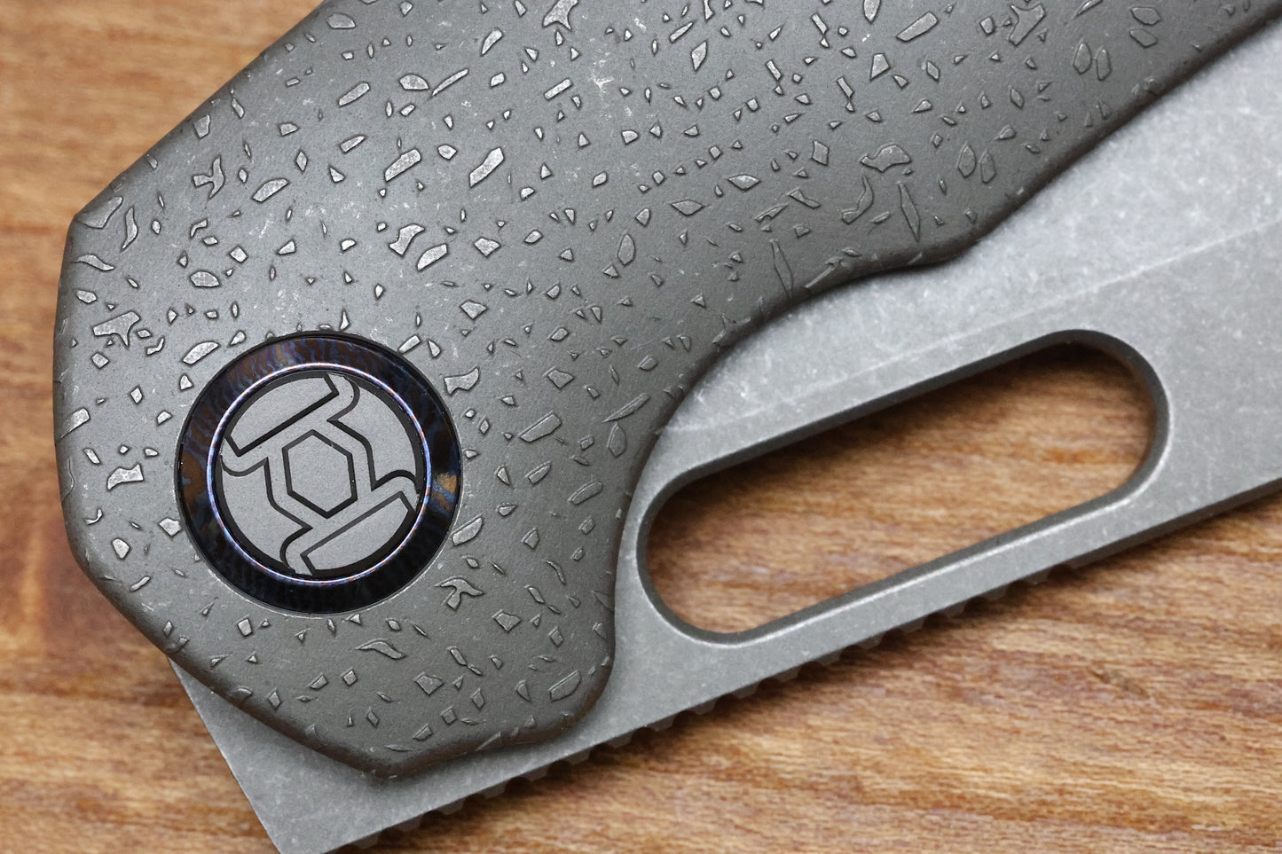 KUNWU KNIVES PRIMO RAINDROP STONEWASH TITANIUM HANDLE VANCRON PLAIN EDGE STONEWASH